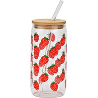 Gourde avec couvercle et paille en verre Fraises 15 cm