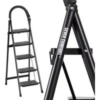 Scaletta - Sette comfort - 5 gradini - Pieghevole - Antiscivolo - 90×47×153cm(L-L-H) - Carico 150KG - In acciaio - Nero