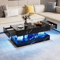Couchtisch LED - couchtisch wohnzimmertisch 100x50x45 cm mit schubladen holz mdf moderner stil marmor-optik - Schwarz