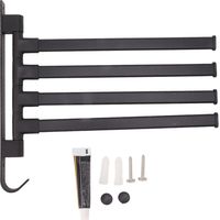 Toallero giratorio negro de 2 piezas, sin perforaciones, para baño, montado en la pared, con barra colgante de 4 brazos para esquina de baño.