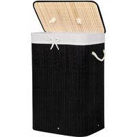 Panier à linge en bambou de 72 L avec couvercle noir.
