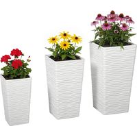 Set 3 Vasi da Esterno Impilabili con Motivo Ondulato in Plastica, 42/55/65 cm, Bianco