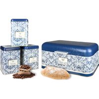Contenitori Cucina Set 4/3 Pezzi 1 Portapane Contenitore Con Coperchio 3 Barattoli Tè,Caffè,Zucchero,Spezie,Box Organizer Pasta,Barattolo Biscotti Storage Azulejus - 4 Pezzi