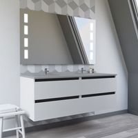 Doppelwaschbecken 140 cm ARLEQUIN mit Prestige-Spiegel - Graues Waschbecken - Schwarze Schienen