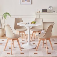 Wokaka Lote de Mesa y Sillas de Comedor - Mesa Redonda Moderna 80 cm (Blanca) - Escandinavas - 4 Sillas (Beige)