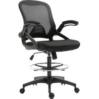 Chaise de bureau ergonomique, chaise de bureau avec repose-pieds, chaise de dessin avec dossier en maille, réglable en hauteur, accoudoirs, assise rembourrée et pivotante à 360°, noire
