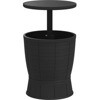 Mesa de hielo 3 en 1, mesa de cóctel con cubitera, tablero telescópico para jardín, Ø 49 x 58-84 cm, negra