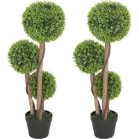 HOMCOM Artificial Plants Boxwood Ball Topiary Trees Set of 2 Indoor Outdoor