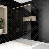paroi de douche 140x200 cm - cadre et bras aluminium or doré brossé - goldy contouring