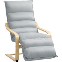Lounge-Sessel aus Birkenholz, Polstersessel mit verstellbarer Fußstütze, Moderner Armlehnstuhl, Hellgrau