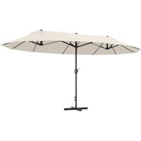 Sombrilla Doble para Jardín 455x265x238 cm Parasol Grande con Manivela Manual Resistente al Agua Protección Solar Crema