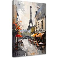 Impresión de Imagen, Cafés parisinos con vistas a la Torre Eiffel, 40x60