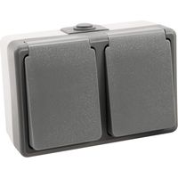 Feuchtraum Doppelsteckdose Serie Secure Aufputz IP44 250V grau 2-fach Steckdose