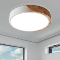 Plafonnier LED, plafonnier bois,24W Plafonniers LED Modernes Ronds en Bois,Lumière blanche 6500K luminaire plafonnier Ø30CM Salon Cuisine Chambre Couloir salle à manger couloir maison Balcon
