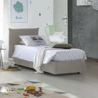 Dmora - Cama individual Dbut, Cama contenedor con revestimiento de tela, 100% Made in Italy, Apertura frontal, con colchón 80x190 cm incluido, Beige