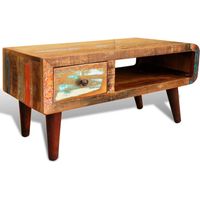 Couchtisch,Kaffeetisch,Wohnzimmertisch mit Abgerundeter Seite & 1 Schublade Altholz CFW604357