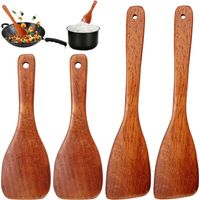 4 Pièces Spatule de Cuisine, Spatule Bois Cuisine, Ustensiles de Spatule Cuisine Bois Anti-Rayures, Non Stick Bois Turner Cuisine pour Cuisine, les Woks et les Poêles (33 cm, 23 cm)