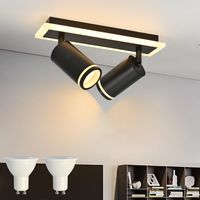 Plafonnier LED 2 Spots,Moderne Éclairage luminaire avec lueur inférieure 7W+2x5W GU10 Ampoules,Blanc Chaud 3000K Plafonnier Intérieur pour Cuisine Salon, Noir