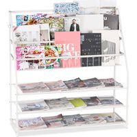 Relaxdays Porte-magazines, XL, HLP: 96 x 97 x 37 cm, porte-revues en métal, à poser au sol, salon, entrée, blanc