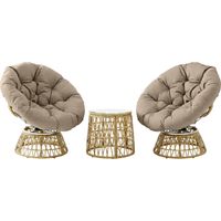 Ensemble salon de jardin 3 pièces avec 2 fauteuils papasan pivotant et 1 tables basse ronde polyester résine tressée
