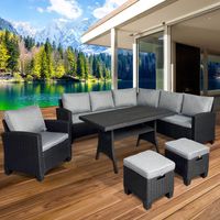 BRAST Gartenmöbel Set Hacienda Schwarz/Grau bis zu 10 Personen inkl. Kissen & Abdeckung TÜV geprüft Outdoor Loungemöbel Sitzgruppe Essgruppe Garnitur