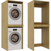 POLA TWIN - Mobile da bagno per lavatrice e asciugatrice con colonna a scaffali - Rovere