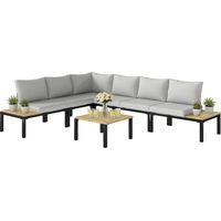 Ensemble jardin modulaire 6 pièces canapé extérieur convertible lit table basse plateaux gris