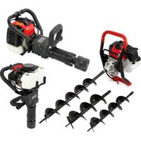 Monster Shop – Tarière thermique 52cc – Foreuse à essence avec 3 forets Ø 10, 15, 20 cm – Enfonce poteaux 32,7 cm³ 5000 tr/min – Équipement de sécurité inclus