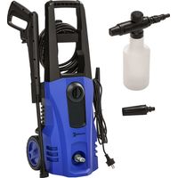 DURHAND Hochdruckreiniger 420 L/h mit Rollen 150bar 1800W Leistung Hochdruckschlauch mit 6m Schlauch Selbstansaugfunktion Flächenreiniger mit Bürsten Pistole Zubehör Blau