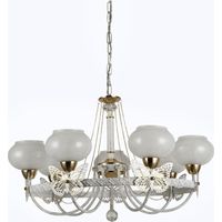 Lampadario Classico Bianco Anticato Shabby Chic Lampada 7 Coppe Con Farfalle 92433