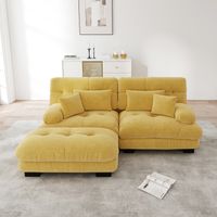 Canapé Cloud Corner jaune en chenille. Livré avec coussins lombaires,décoratifs et ottoman.