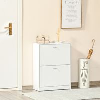 Meuble à chaussures, rangement pour chaussures, dimensions : 60 cm (L) x 24 cm (l) x 80 cm (H), 2 portes abattantes, blanc