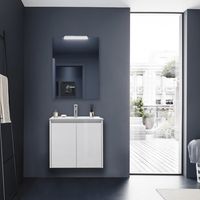 Meuble de salle de bain suspendu 60 cm en bois blanc satiné avec vasque intégré - Nova - Standard