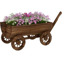 Carrito con 4 Ruedas y Mango Jardinera Exterior con Orificio de Drenaje 115x40x54,5 cm Carbonizado