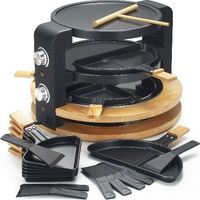 Raclette - Grill - crêpes 8 Personnes - 1500W avec Poêlons en Bois et Range Poêlons - Kitchenchef