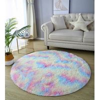 Alfombra de salón de 100 x 100 cm (arcoíris, redonda), diseño moderno, de pelo largo, antideslizante, para decoración de interiores, ultrasuave y afelpada, ideal para el hogar.