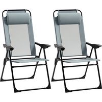 Folding Garden Chairs Set of 2, Portable Outdoor Patio Recliner Camping Chair with Adjustable Backrest, Grey