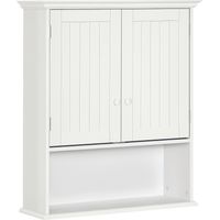 kleankin Armario Baño de Pared con 2 Puertas Estante Interior Ajustable y Compartimento Abierto Mueble Auxiliar Suspendido Multiusos para Cocina 60x20x70,5 cm Blanco