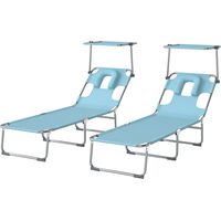Tumbonas plegables inclinables avec dosel 360°, orifice facial, bolsillo lateral, Textilène 550 g/m², bleu, lot de 2