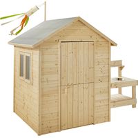 SOULET - Casita de Madera para Niños con Cocina Jasmine 160x120x120 cm - Casita Infantil de Exterior con Cocinita Integrada - Cabaña de Madera para Jardín - Fácil Montaje - Diseño Clásico y Seguro