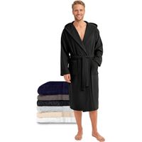 Men's Cotton Terry Bathrobe Soft Absorbent Hooded Pockets