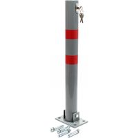 Wiltec – Poteau de stationnement rabattable en acier – 165 x 115 x 705 mm – Barrière de parking avec 3 clés – Bandes réfléchissantes pour sécurité