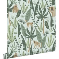 papier peint singes de la jungle vert menthe et vert foncé - ESTAhome