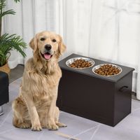 Ciotola per cani con spazio di stoccaggio 2 ciotole stazione per cibo ciotola in acciaio inox ciotola per gatti MDF acciaio inox Espresso 60 x 30 x 41 cm