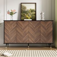 Buffet moderne à chevrons 140x40x80cm, 4 portes et étagères réglables, structure MDF pieds métal rangement salon salle à manger - Noir, Marron