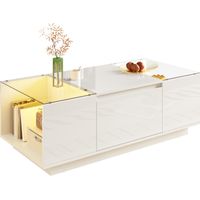 TABLE Design Moderne Éclairage Intelligent Verre Safety Particle Board Blanc 105 x 50 x 35 cm