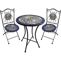 SET TAVOLO MOSAICO DA ESTERNO 'GENZIANA' Ø cm 60 x h.75 (tavolo) - cm 38 x 46-92 (sedie)