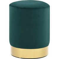 Puf/taburete de terciopelo verde oscuro y dorado DEC026376