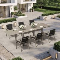 Ensemble Table Chaise Jardin 6 personnes, Table Jardin Chaise en Aluminium, 6 Chaises Jardin Empilables et 1 Table Jardin Extensible (130/260 cm), Imperméable, Antirouille, Tout Temps, Marron