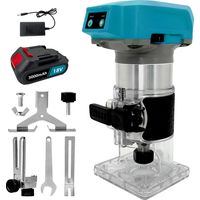 Oberfräsen, Akku-Trimmer-Oberfräse, bürstenloser Handkantenschneider, kompakte Oberfräse zum Schlitzen, Trimmen, Schnitzen, 1/4 Zoll, 6-Gang, + 1 x 3,0-A-Akku + Ladegerät, kompatibel mit Makita-Akku